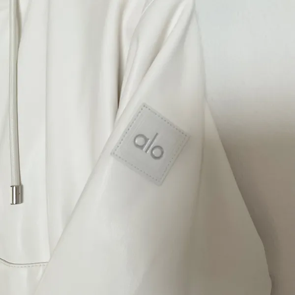 Alo Yoga Faux Leather Power Hour Full Zip Cropped Jacket Ivory XS - Image 12