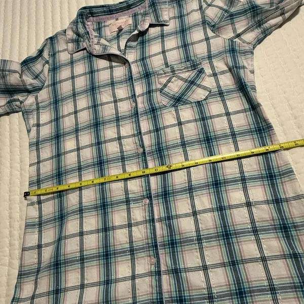 Victoria’s Secret Sz S Small Blue Pink White Plaid Flannel Pajama Night Shirt - Image 10