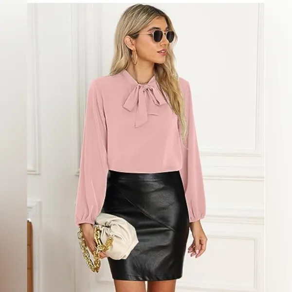 NWT ACEVOG chiffon blouse with tie collar size small Pink - Image 3