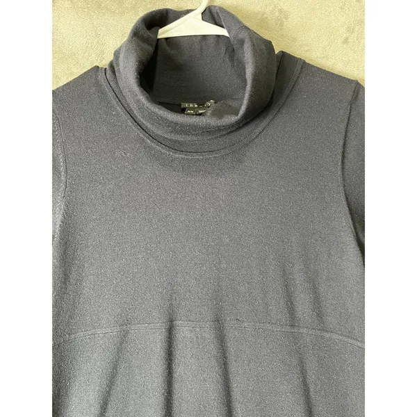 Theory Wool Blend Cowl Neck Shift Dress Black Short Sleeve Career Women's Medium - Image 2