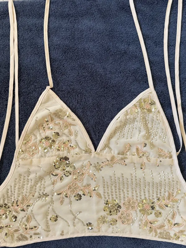 Y2k Sequin Beaded Halter Top Ivory Fairycore Coquette Party Going Out Corset - Image 6