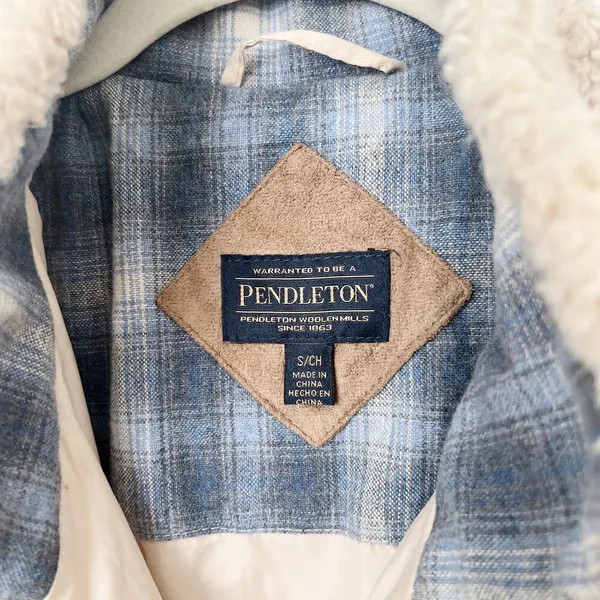 [Pendleton] Cream Full Zip Flannel Flap Pocket Fleece Sherpa Jacket Size Small S - Image 10
