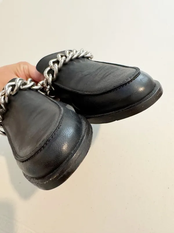 Free‎ People Vida Mules Size 36 Black Leather Silver Chain Grunge Downtown Girl - Image 4