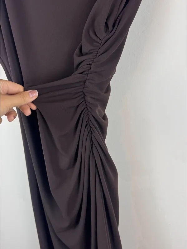 Zara Chocolate Brown Ruched Draped Sleeveless Bodycon Mini Dress Size L - Image 5