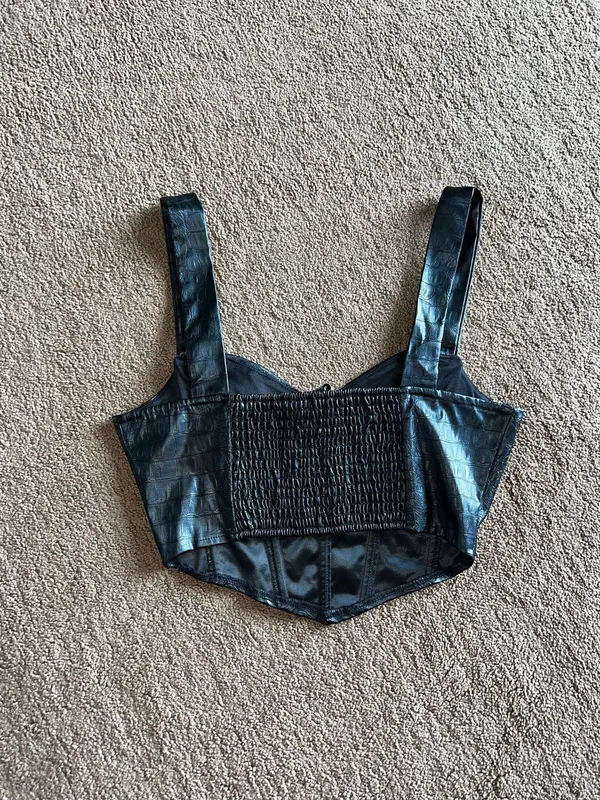 Faux Leather Tank Crop Top Black Size M - Image 2