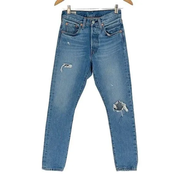 Levi's 501‎ Womens High Rise Button Fly Distressed Skinny Denim Jeans Blue Sz 24 - Image 3
