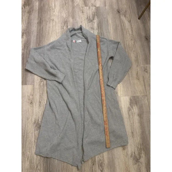 Free People Beach Gray Longline Open Front‎ Textured Knit Cardigan Sweater Small - Image 4