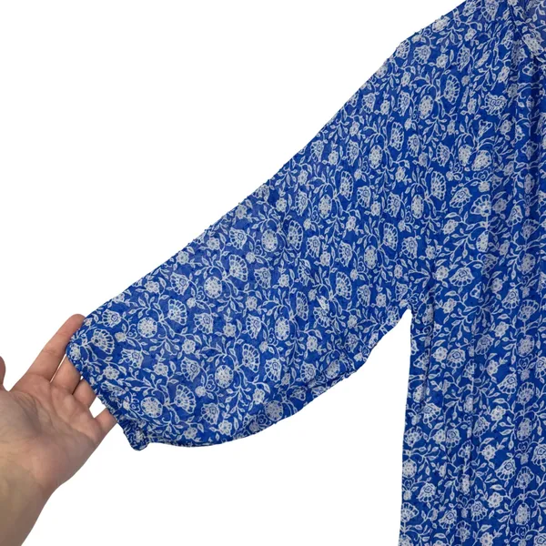 Zara Semi Sheer Blue White Floral‎ Tassel Tie Midi Dress Size S Small Boho Flowy - Image 4