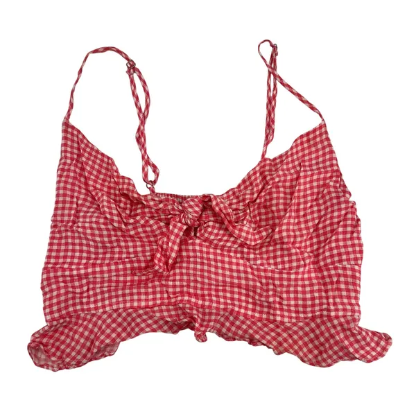 Dress Forum red & white gingham print crop tank top front bow knot ruffle medium - Image 2