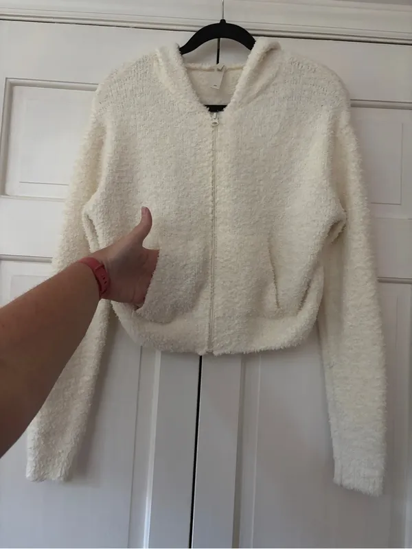 Skims Cozy Knit Zip-Up Hoodie Jacket Bone Cream Size Small / Medium Fuzzy Boucle - Image 10