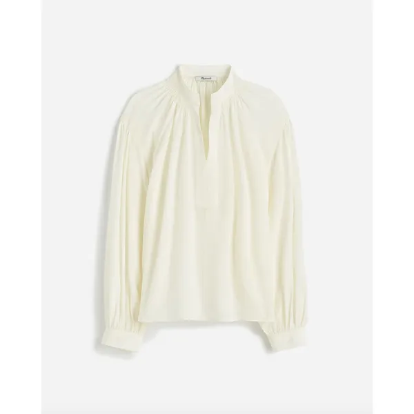 Madewell Shirred Long Sleeve Top Blouse Silk Lightweight Winter White Medium NWT - Image 5
