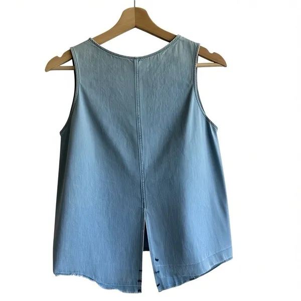 Rag & Bone Jean Kenton Top S Light Wash Chambray Denim Raw Hem V-Neck Sleeveless - Image 2