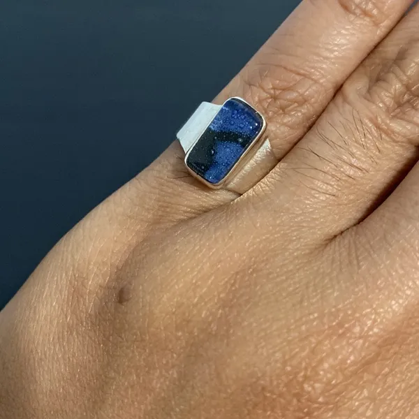 925 Sterling Silver Ring with Handblown Glass Stone Size 6¼ - Image 9