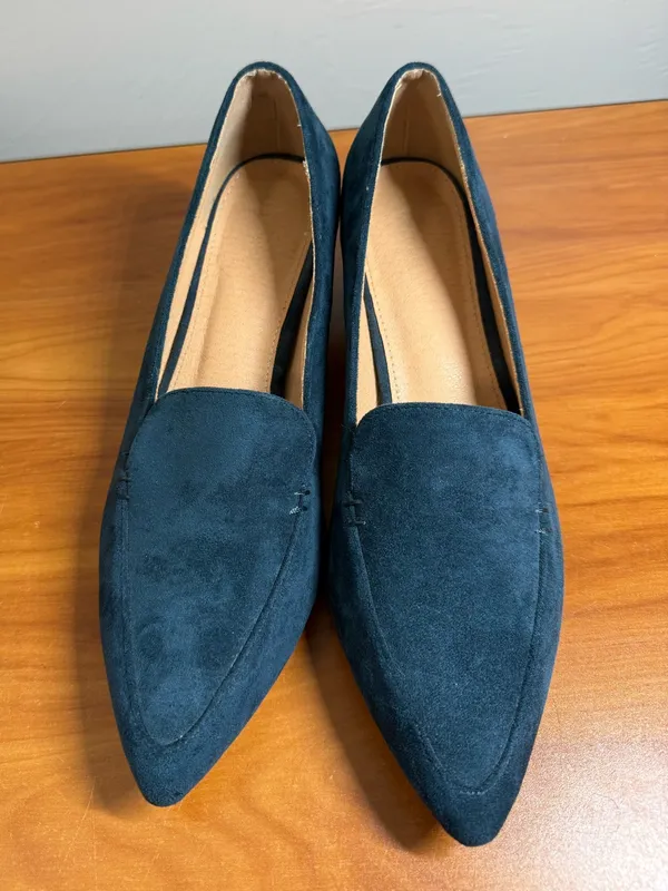 Bohme Suede Dark Teal Blue Pointed Toe Block Heel Pump Loafer Business Casual 10 - Image 2