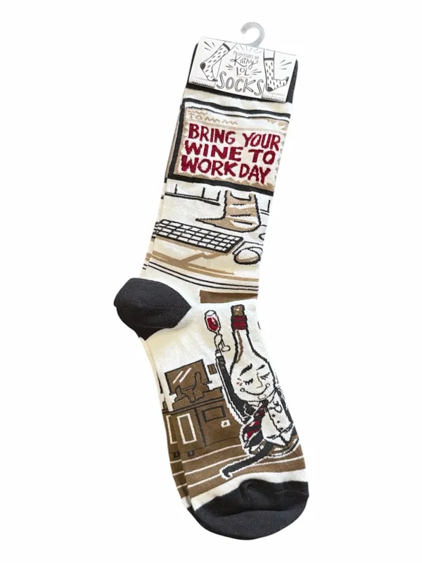 Primitives by Kathy Crew Socks in White, Black, Tan & Red Cocktail Design - Image 2