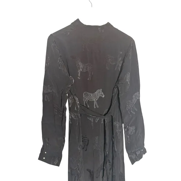 Miu Miu Black Tonal Zebra Print Long Sleeve Asymmetric Button Tie Waist Maxi Dress M - Image 4