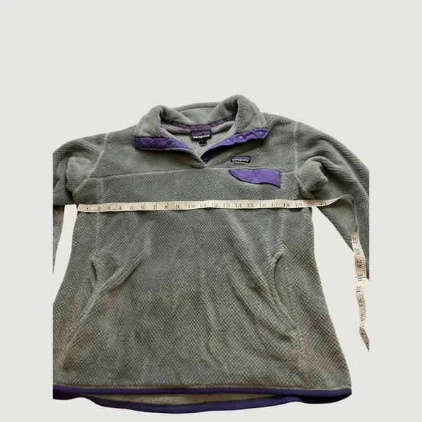 Patagonia Re-Tool Snap-T Fleece Pullover Grey Purple Trim Womens XL - Image 5