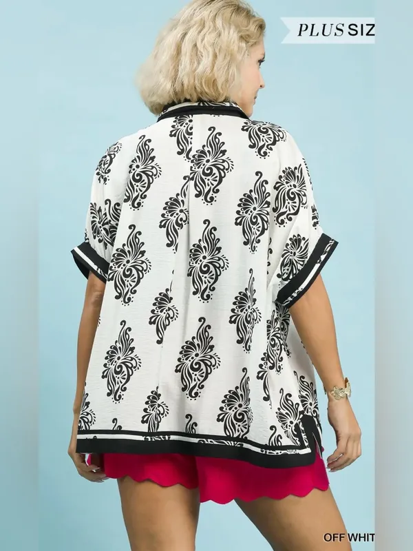 New! Umgee Plus Size Off-White Black & White Abstract Button-Front Size 2X - Image 6