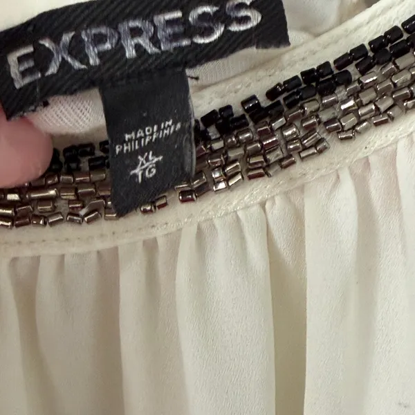 Express Beaded Tank Top Cream Sleeveless Blouse Size XL (A6) - Image 3