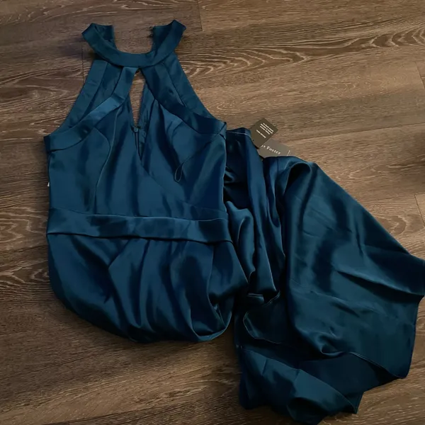 Anthropologie NWT LIV FOSTER CUTOUT HALTER GOWN WITH FAUX WRAP DETAILS IN PEACOCK. Size 6 - Image 5