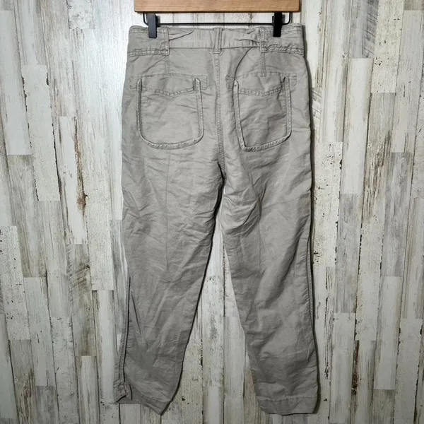 Free People Cream Tan Khaki Linen Blend Tapered Pants Tie Belt Womens Size‎ 4 - Image 8