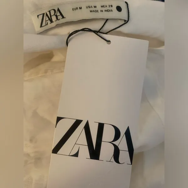 Zara NWT Cotton Eyelet Embroidered V-Neck Mini Halter Dress Lined Size M - Image 6