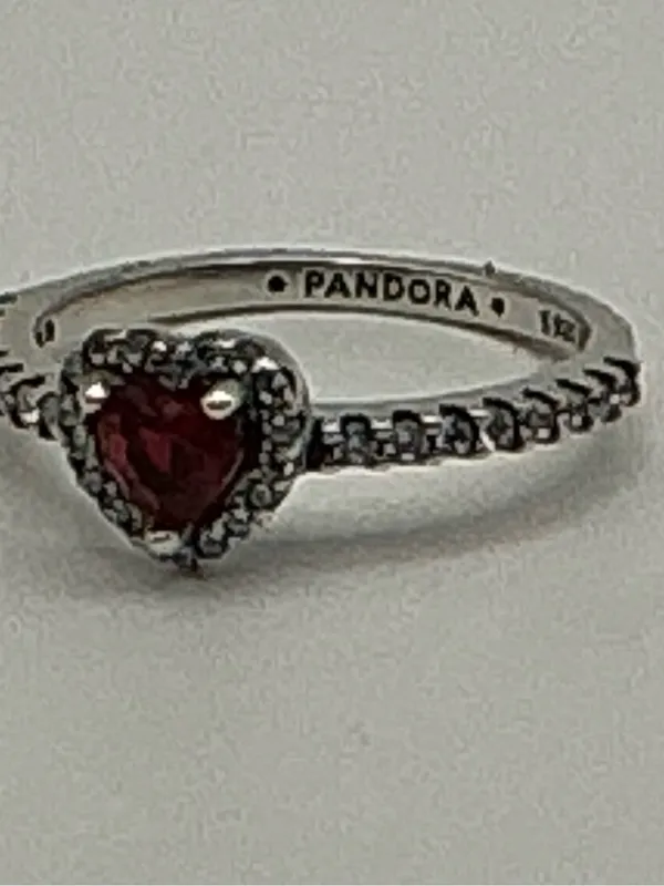 Pandora Red Heart Halo Sterling Silver Ring Size 6.5 - Image 5