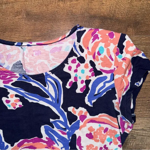 Lilly Pulitzer Navy Floral Alene Knit Peplum T-Shirt in Pom Poms - Image 3
