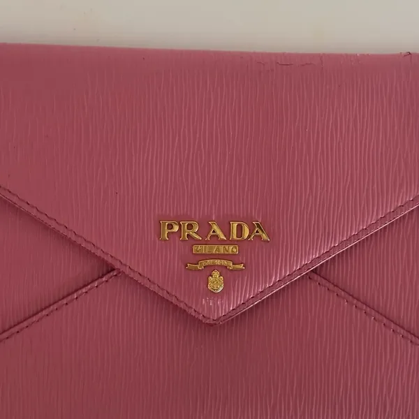 Prada Vitello Pink Envelope Clutch Wallet with Gold Embossed Hardware - Image 2
