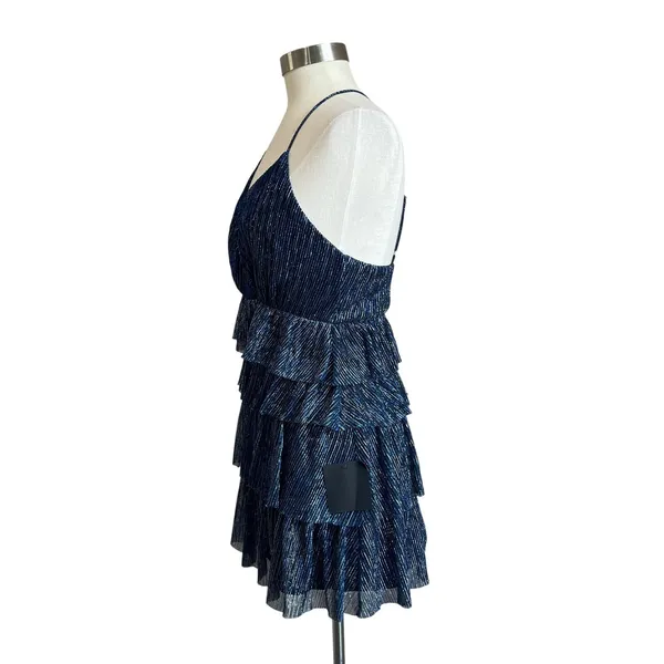 Lulus Glowing Gorgeous Blue Multi Metallic Tiered Mini‎ Dress Size Small - Image 2