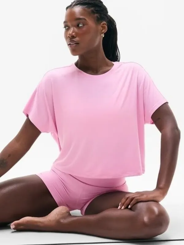 New Athleta L With Ease Crop Tee Waterlilly Pink Large Regular Short Sleeve - Image 2