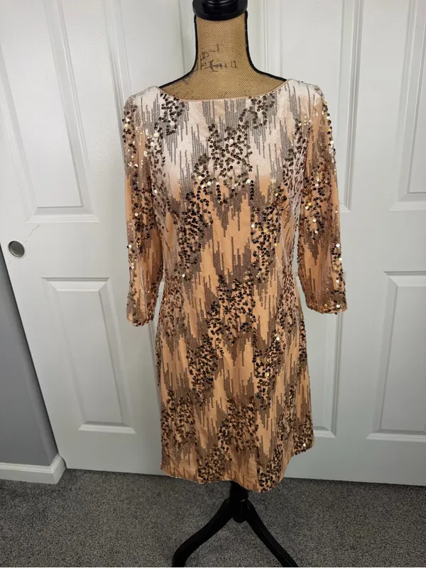 Eliza J Size 12 Rose Gold Sequin 3/4 Sleeve Cocktail Party Dress NWOT - Image 2