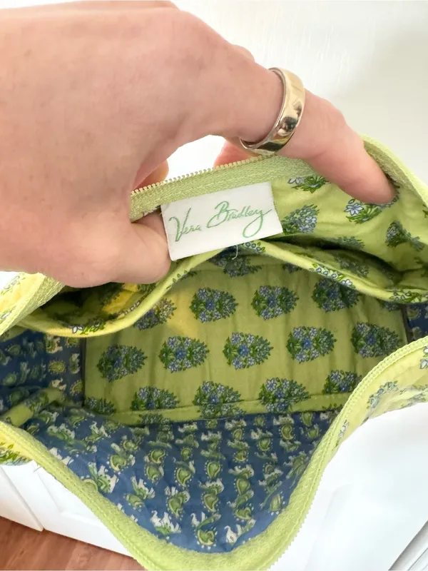 Vintage Vera Bradley Green Blue Floral Elephant Quilted Shoulder Bag USA - Image 10
