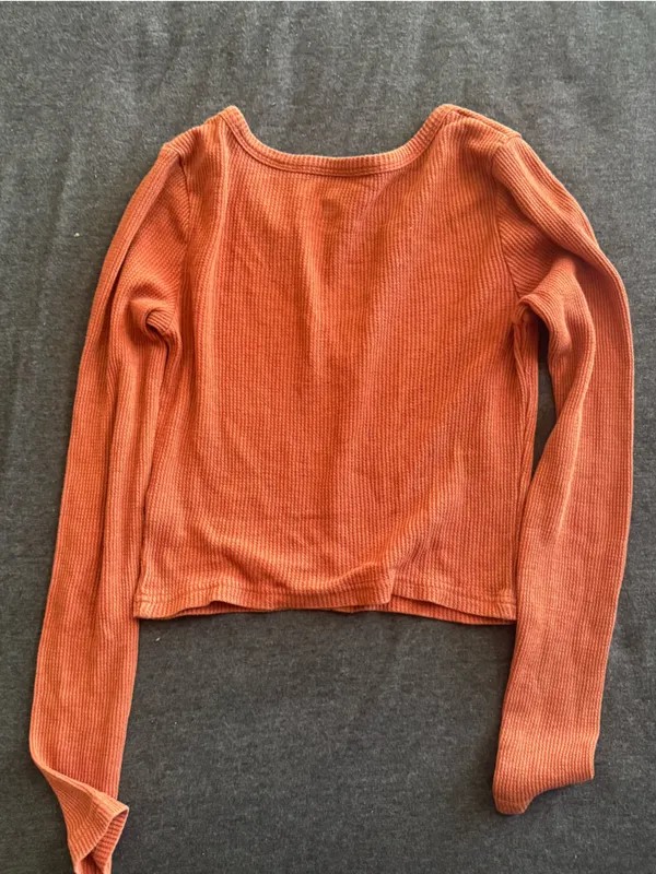 Me to We Waffle-Knit Snap-Front Top in Rust Orange - Image 5
