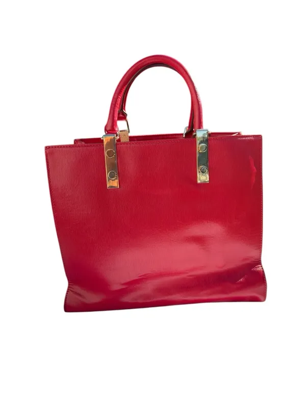 Antonio Melani Red Structured Faux Leather‎ Tote Handbag Top Handle Shoulder Bag - Image 5