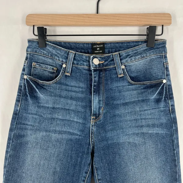 Just Black Ankle Jeans Womens 26 Blue Denim‎ Cotton Stretch Mid Rise Frayed Hem - Image 2