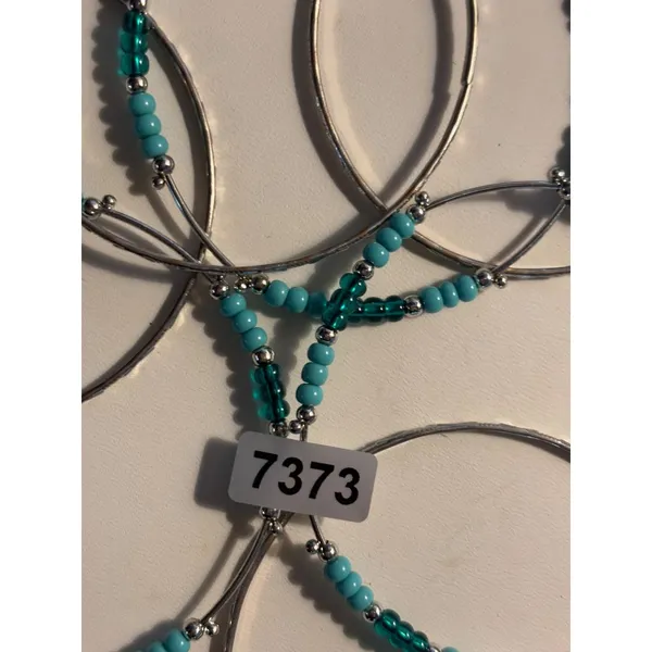 Silver & Turquoise Beaded Bangle Bracelets Set Of 6 - Image 2