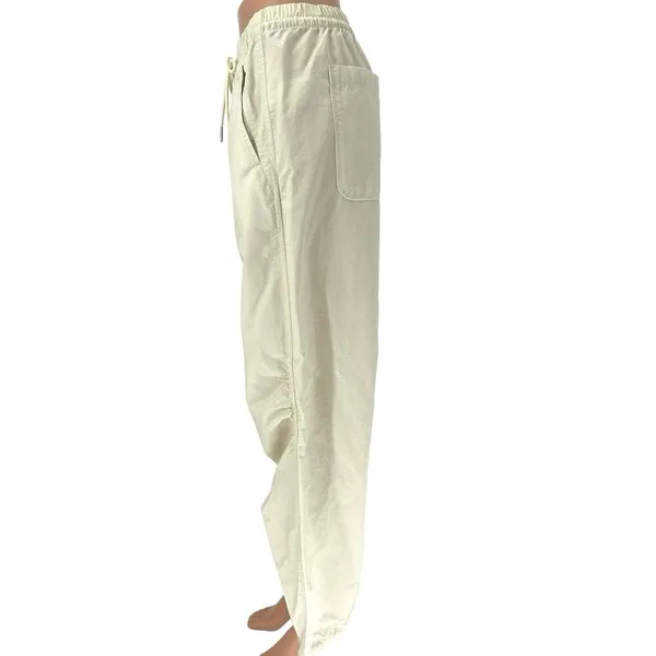 Abercrombie & Fitch Ivory Ruched Straight Leg Drawstring Windbreaker Pants Sz S - Image 2