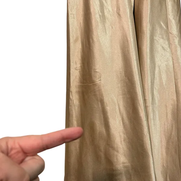 Birdy Grey Satin Maxi Dress Spaghetti Strap Slit Gold Bridesmaid Formal M - Image 5