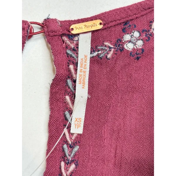 Free People Sleepless Summer Mini Dress XS Berry Burgundy‎ Embroidered Boho NWT - Image 6