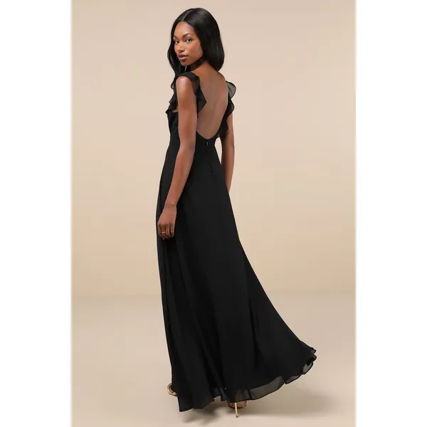 NWT Lulus Dreamy Admiration Black Ruffled Maxi Dress Gala Banquet Ball Size S - Image 3