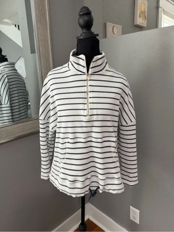 Pomander Place x Tuckernuck Nautical Costal Preppy striped ribbed 1/4 zip Small. - Image 2