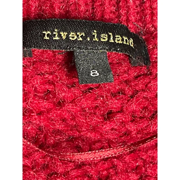 River Island Red Chunky Knit Long Sleeve Open Front Cardigan Sweater Jacket 8 - Image 4