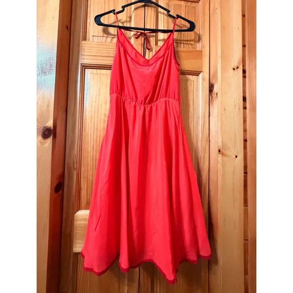 Girls From Savoy Anthropologie 100% Silk Ruffle Mini Dress Red/Rouge Sz 0 NWT - Image 4