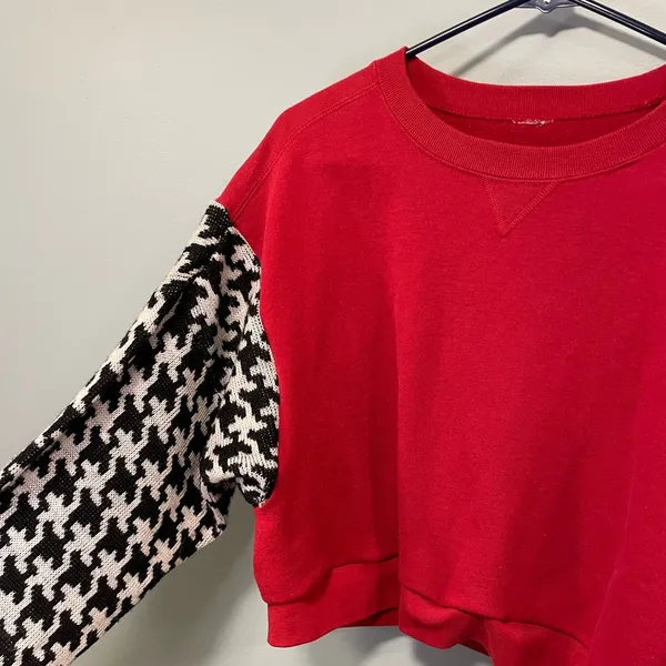 Custom made reworked vintage sweater & red crewneck crop sweatshirt size Large - Image 5
