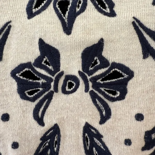 Lilka Cream Navy Blue Short Sleeve Embroidered Cutout Flower Mini Dress Size XS - Image 7