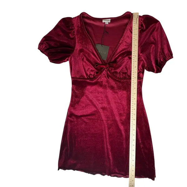 NWT Le Lis Crimson Velvet Babydoll Puff Sleeve Mini Dress Small Holiday Bow‎ - Image 10