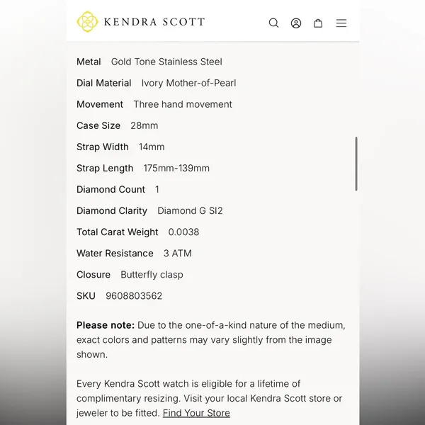 Kendra Scott Alex Gold Tone Stainless Steel 28mm Watch in Ivory Mother of Pearl. - Image 8