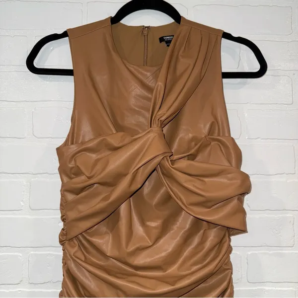 Express Body Contour Faux Leather Twist Front Midi Dress w/Built-In Shape Wear - Image 5