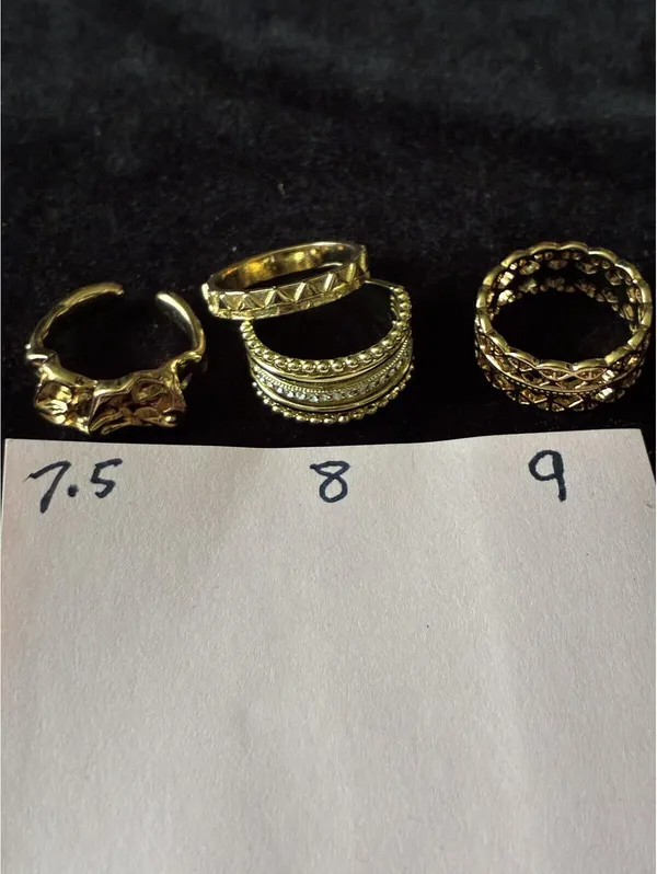 Gold tone Ring Set 4 Piece Bundle Textured Stackable Cutout Adjustable Statement - Image 7